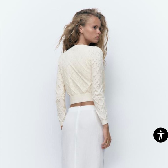 NWT Zara matching set pointelle knit crop top and cardigan in ecru - Picture 4 of 12